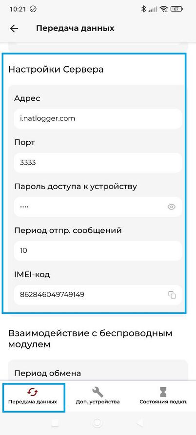 Пример настроек сервера (Natlogger)